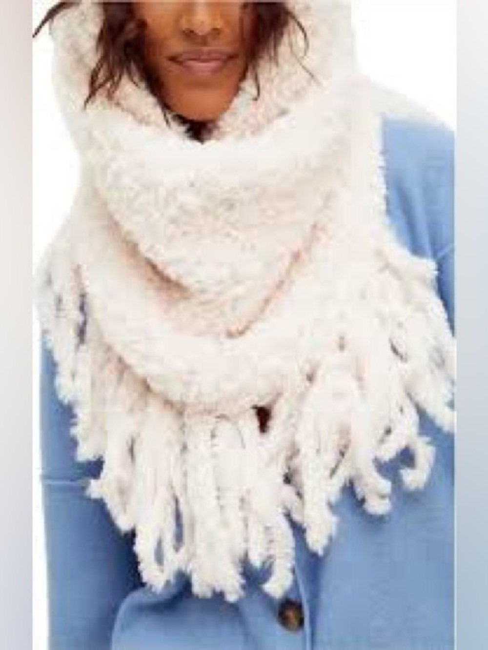 FREE PEOPLE Cascade Fringe Cowl Neck Scarf Faux Fur Soft Pink
